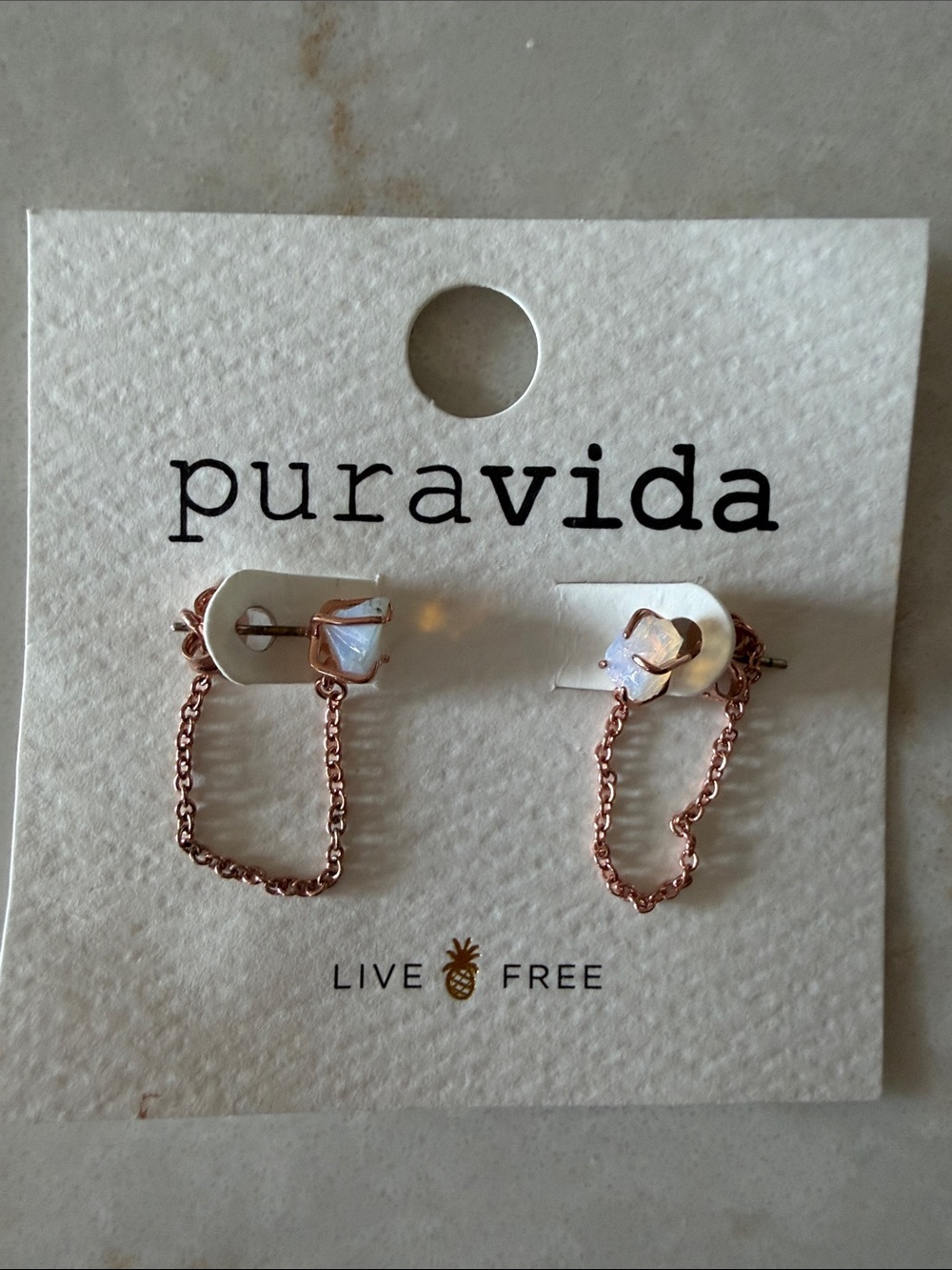 Pura Vida Rose Gold Chain & Opalescent Stud Earrings